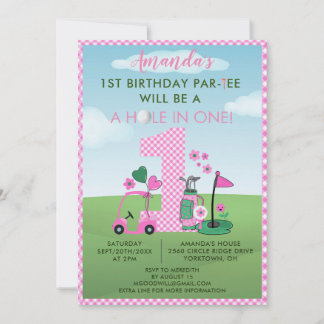 Charming Golf Pink Girl 1. Geburtstag Par-T-Shirt Einladung