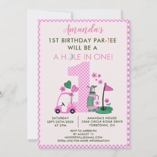 Charming Golf Pink Girl 1. Geburtstag Par-T-Shirt Einladung