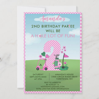 Charming Golf Pink Girl 2. Geburtstag Par-T-Shirt Einladung