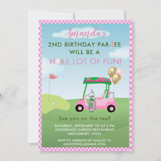 Charming Golf Pink Girl 2. Geburtstag Par-T-Shirt Einladung