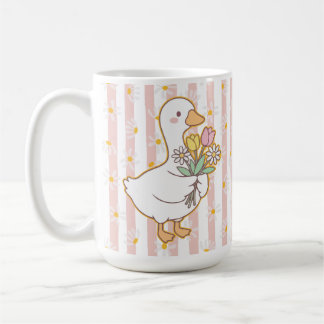 Charming Goose with Pink and Yellow Flowers Mug Kaffeetasse