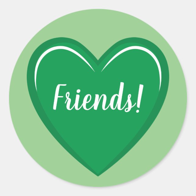 Charming Green Heart Graphic mit Friends Text Runder Aufkleber (Vorderseite)