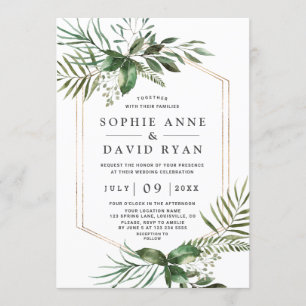 Charming Greenery Gold Geometric Frame Wedding Einladung