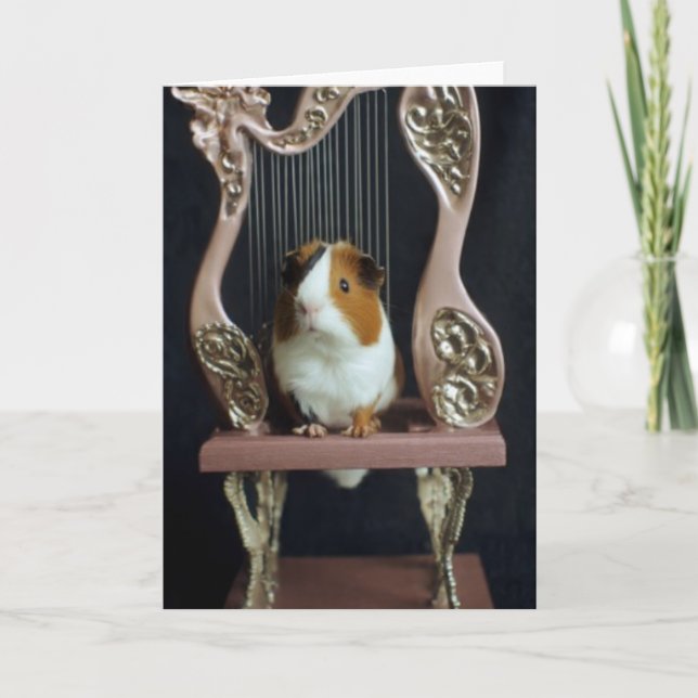 Charming Guinea Pig Harp Greeting Card – Storybook Karte (Vorderseite)