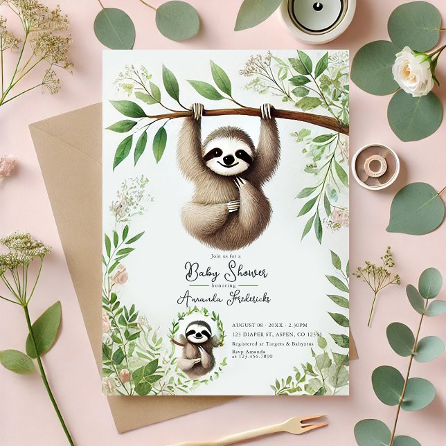 Charming Hanging Sloth Baby Dusche Einladung (Charming Hanging Sloth Baby Shower Invitation)