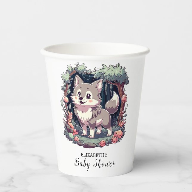 Charming Happy Wolf Baby Shower Pappbecher (Vorderseite)
