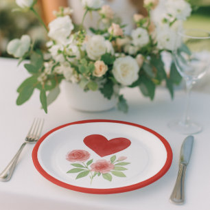 Charming Heart und rosa Rosen zum Valentinstag  Pappteller
