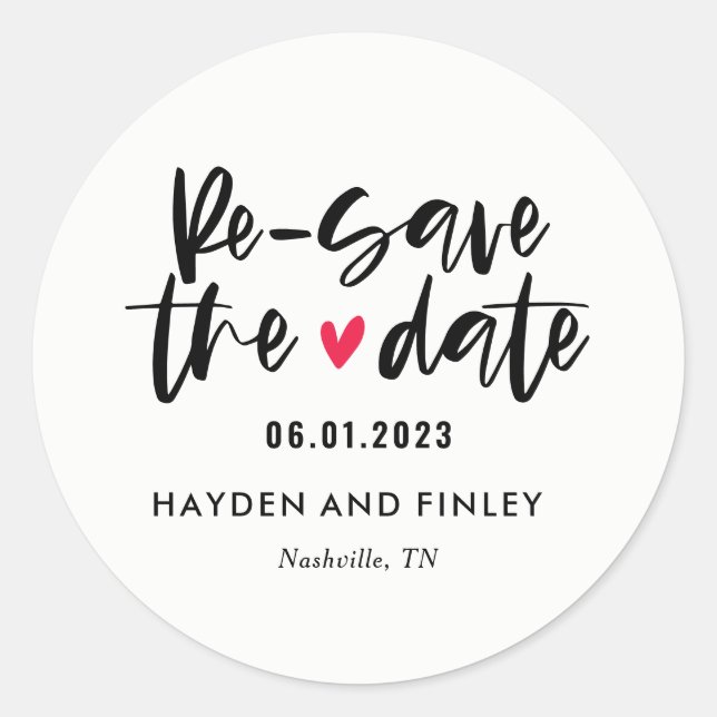 Charming Herz EDITABLE FARBE Resave the Date Runder Aufkleber (Vorderseite)