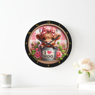 Charming Highland Cow Große Wanduhr