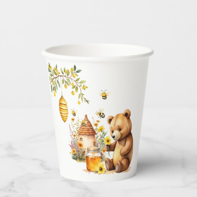 Charming Honey Bee Bear Baby Shower Pappbecher (Vorderseite)