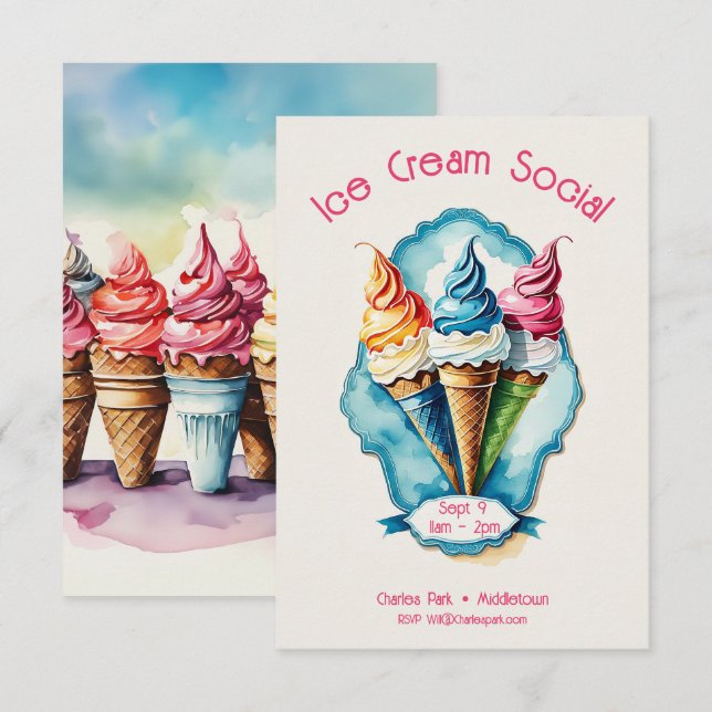 Charming Ice Cream Soziale Einladung (Vorne/Hinten)