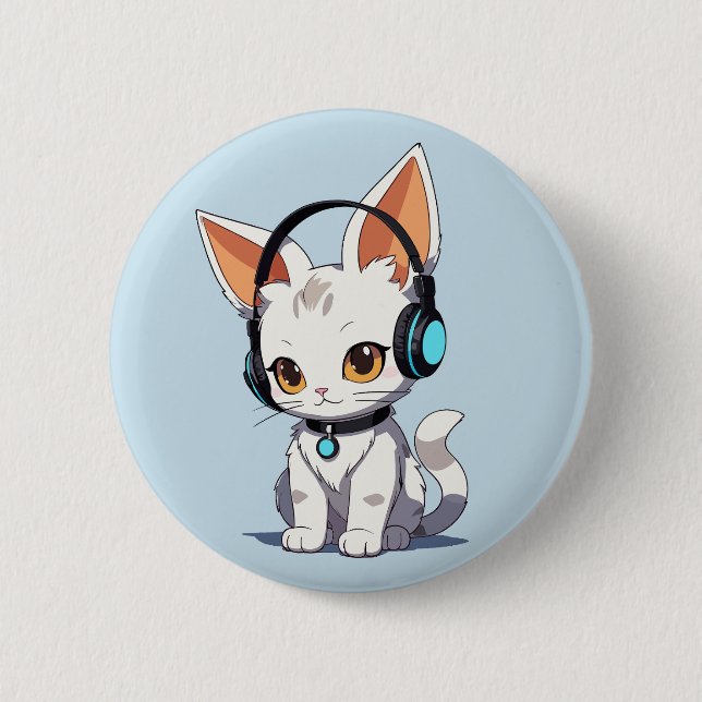 Charming Kawaii Cat Design Button (Vorderseite)