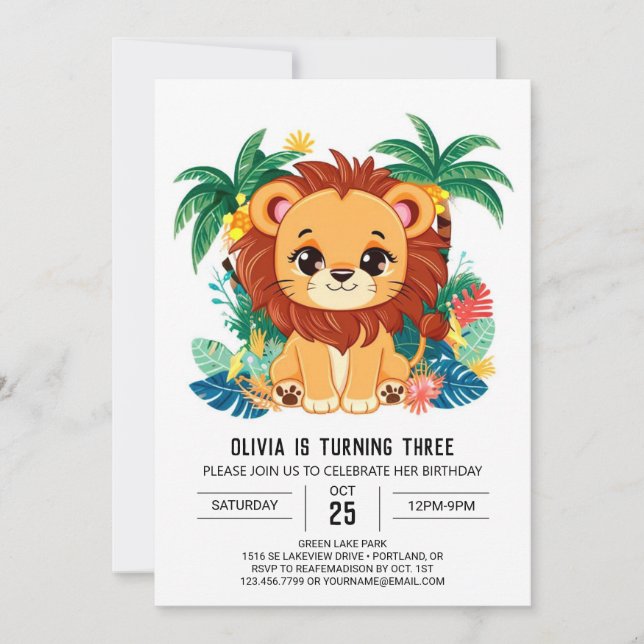 Charming Kids Lion Digital Geburtstag Einladung (Vorderseite)