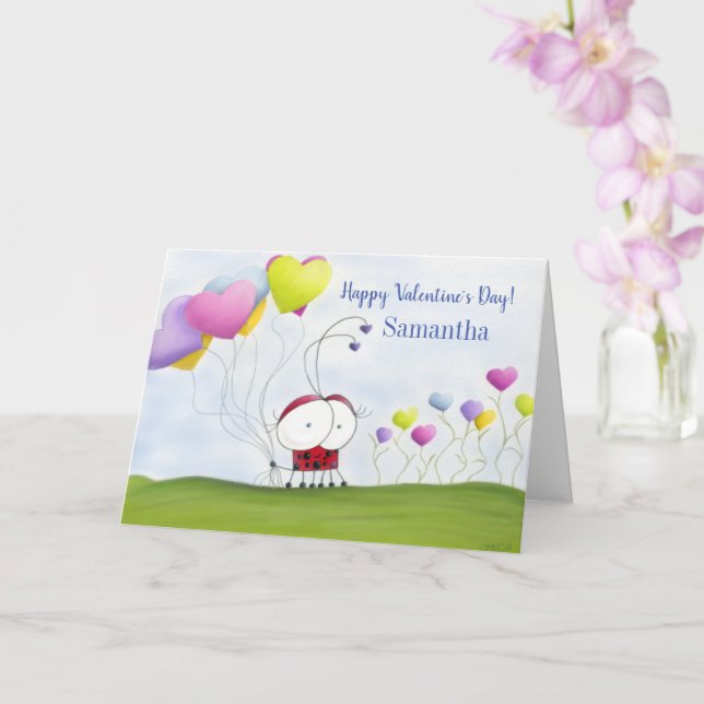 Charming Ladybug mit farbenfrohen Herzballons Karte (Orchidee)