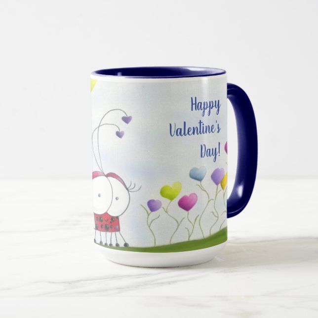 Charming Ladybug mit farbenfrohen Herzballons Tasse (VorderseiteRechts)