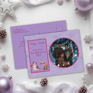 Charming Lilac Family Foto Holiday Postcard Feiertagspostkarte