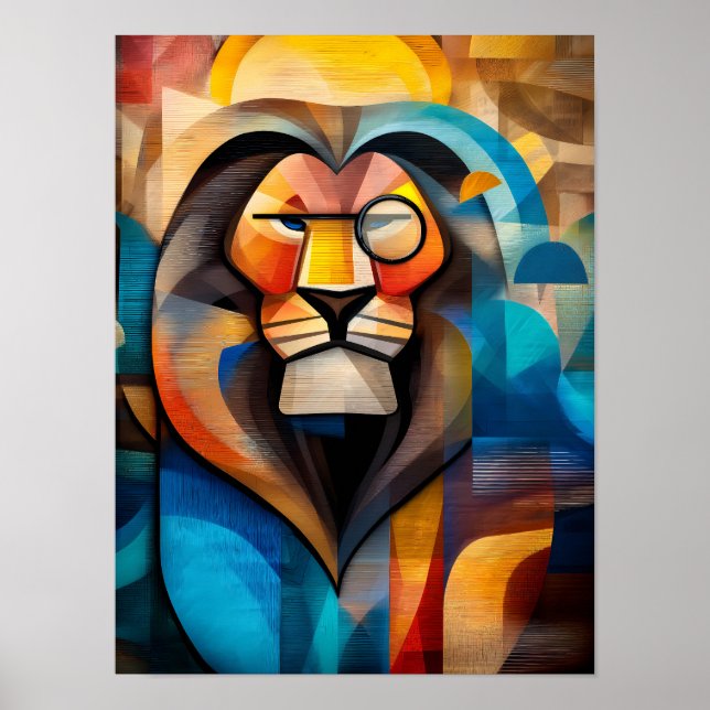 Charming Lion - Kubistischer König mit Monokel Poster (Vorne)