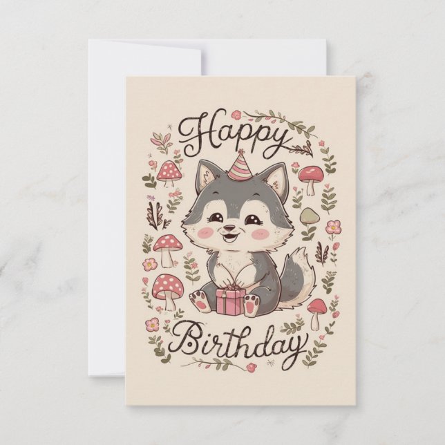 Charming Little Wolf Digital Geburtstag Karte (Vorderseite)