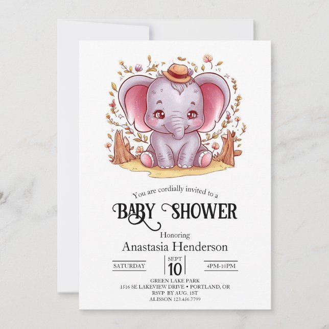 Charming Magical Elephant Digital Baby Dusche Einladung (Vorderseite)