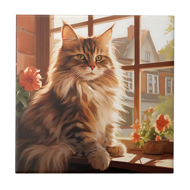 Charming Maine Coon Cat Fliese (Vorderseite)