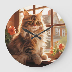 Charming Maine Coon Cat Große Wanduhr