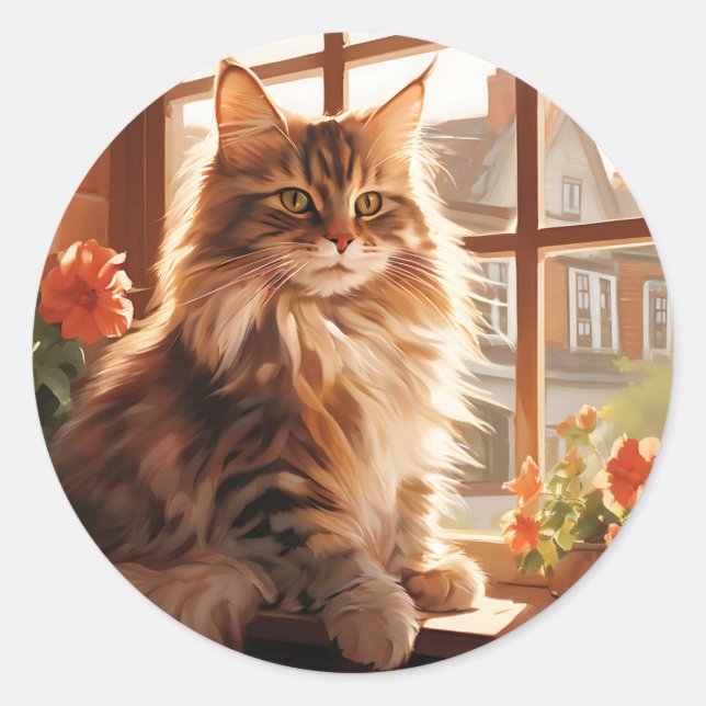 Charming Maine Coon Cat Runder Aufkleber (Vorderseite)