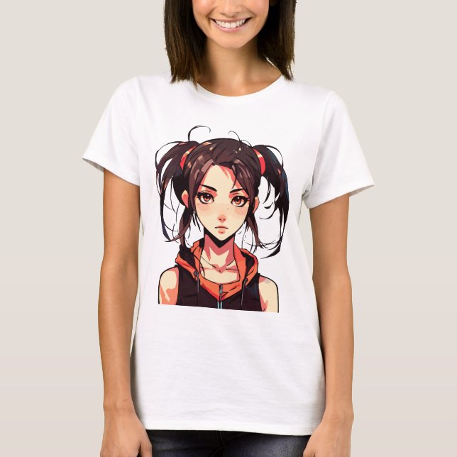 Charming Manga Girl: Anime Vector Illustration T-Shirt (Vorderseite)