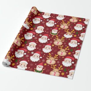 Charming Mini Santa und Rentier Weihnachtsmuster Geschenkpapier