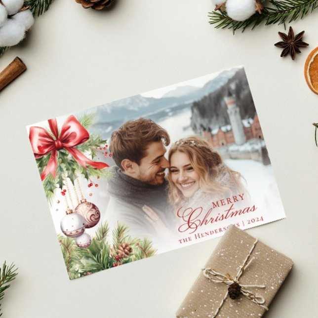 Charming Mistletoe Foto & Name Weihnachtskarte Einladung (Von Creator hochgeladen)
