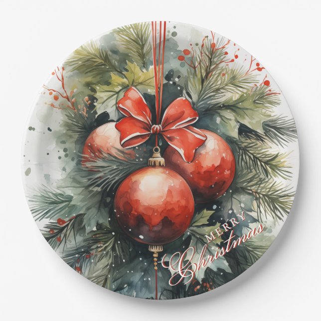 Charming Modern Watercolor Weihnachten Mistletoe Pappteller (Vorderseite)
