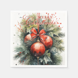 Charming Modern Watercolor Weihnachten Mistletoe Serviette