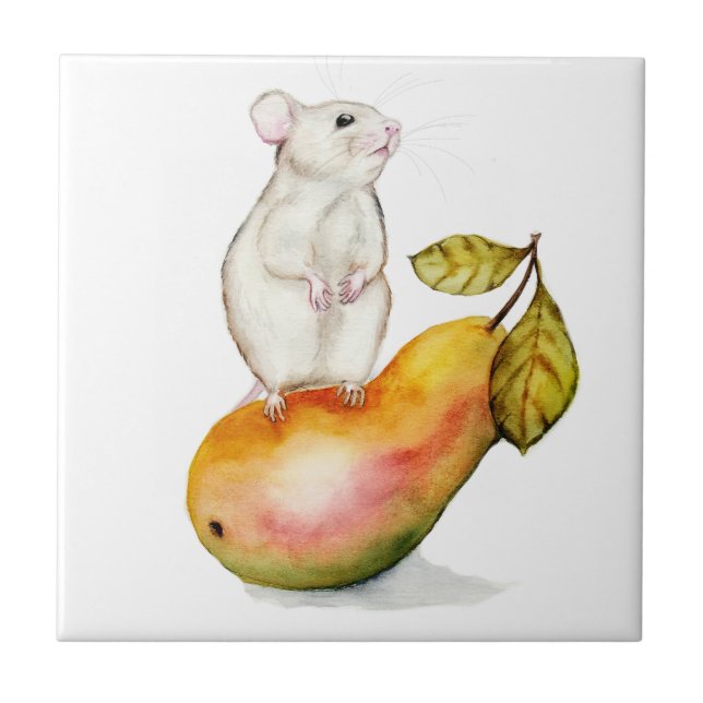 Charming Mouse on a Pear Fliese (Vorderseite)