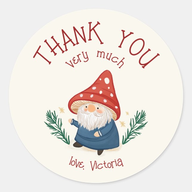 Charming Mushroom Gnome Vielen Dank Sticker (Vorderseite)