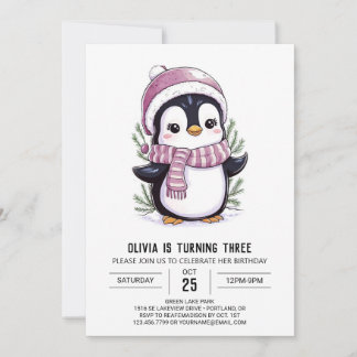 Charming Mystical Penguin Digital Geburtstag Einladung