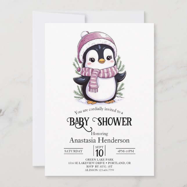 Charming Mystical Pinguin Baby Dusche Einladung (Vorderseite)