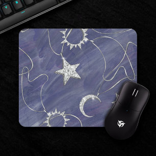 Charming Mystique Silver Moon   Stars Sun Amulet Mousepad