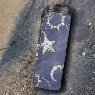 Charming Mystique Silver Moon Stars Sun Amulet Thermosbecher