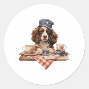 Charming Niedlicher Hund mit American Hat am 4. Ju Runder Aufkleber
