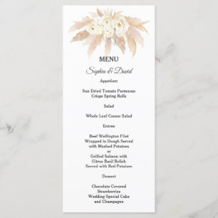 Charming Pampas Grass White Flowers Wedding Menu Menükarte