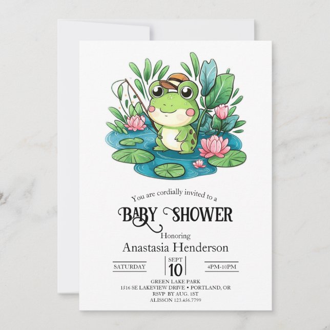 Charming Pastel Frog Baby Dusche Einladung (Vorderseite)