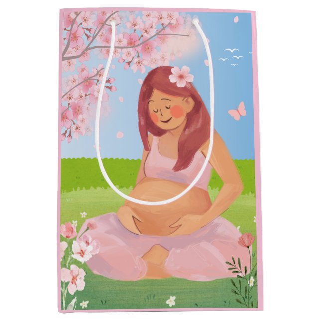 Charming Pastel Pregnant Mom in Nature Baby Shower Mittlere Geschenktüte (Vorderseite)