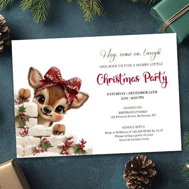 Charming peeking reindeer fun holiday party invite einladung (Charming peeking reindeer fun holiday party invitation)
