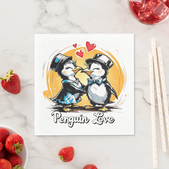 Charming Penguin Couple Serviette (Beispiel)