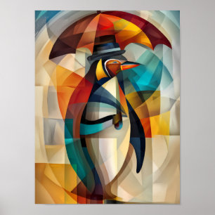 Charming Penguin – Kubistischer Dandy im Regen Poster