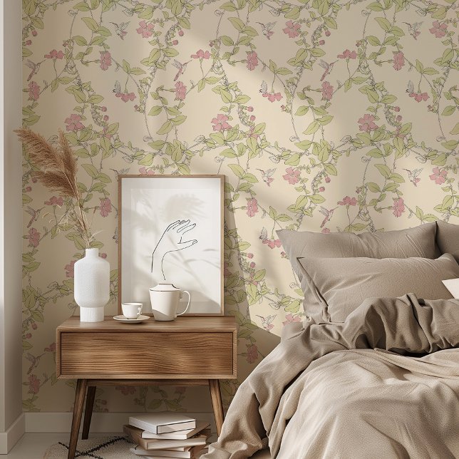 Charming Periwinkle & Hummingbirds Pink & Green Tapete (Von Creator hochgeladen)