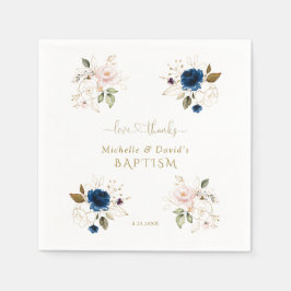 Charming Pink Blue Gold Floral Twins Taufe Serviette