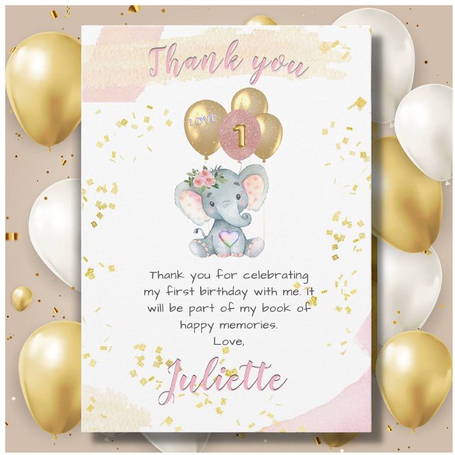Charming Pink Floral Elefant Danke Karte (Von Creator hochgeladen)