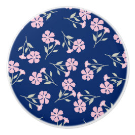 Charming Pink Floral Pattern on Navy Blue Keramikknauf