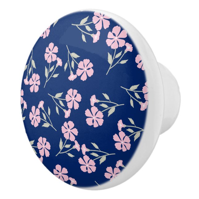 Charming Pink Floral Pattern on Navy Blue Keramikknauf (Rechts)