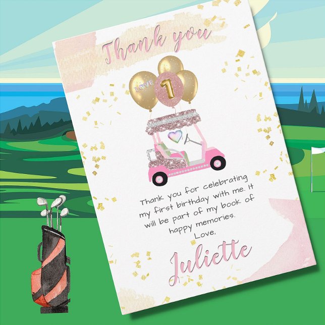 Charming Pink Glam Golf Cart Danke Karte (Von Creator hochgeladen)